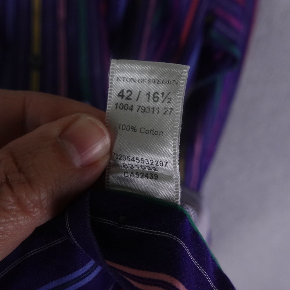Eton Contemporary Fit Dress Shirt Mens 16.5/42 Purple Multi Color Stripe Cotton - Picture 5 of 8